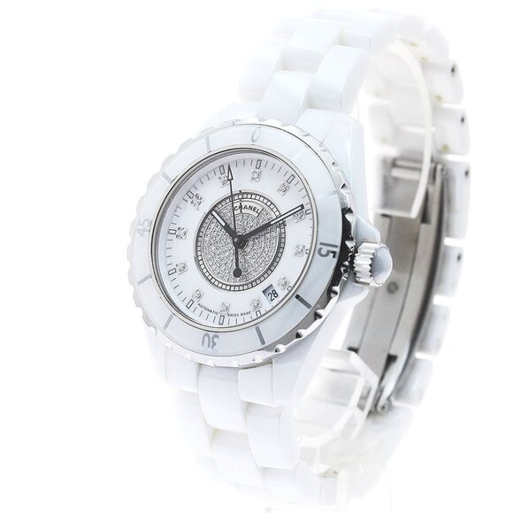 CHANEL J12 H1759 1.5"" White Ceramic Center Diamond Automatic Men's Watch - Picture 2 of 11
